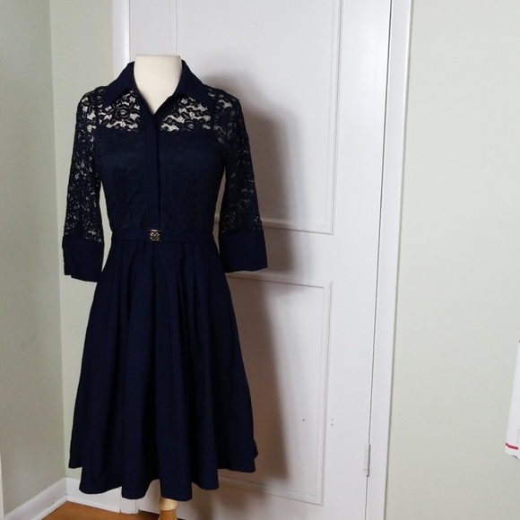 Navy Blue Retro Style Pinup Dress - Picture 3 of 9
